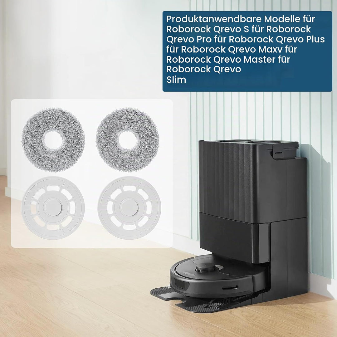 Wischtücher mit Ersatzhalterung für Roborock Qrevo S/Qrevo Master/Qrevo Pro/Qrevo Plus/Qrevo Maxv/Qr