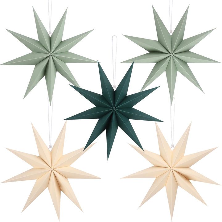 5 Stück Papiersterne Weihnachten Beige 30cm Salbeigrün 9 Zacken Creme Papiersterne Faltsterne Aufhän