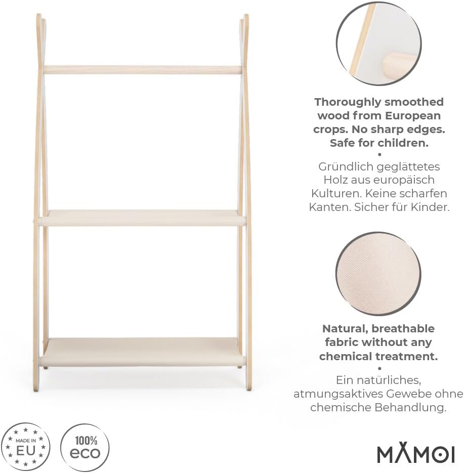 MAMOI Kleiderstange Baby Kinderzimmer|Kinderkleiderstange 106x95x32cm / 53x95x32cm 1 Modul - 2 Regal