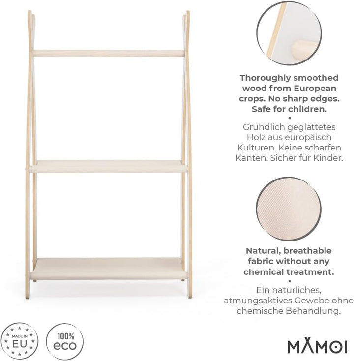MAMOI Kleiderstange Baby Kinderzimmer|Kinderkleiderstange 106x95x32cm / 53x95x32cm 1 Modul - 2 Regal