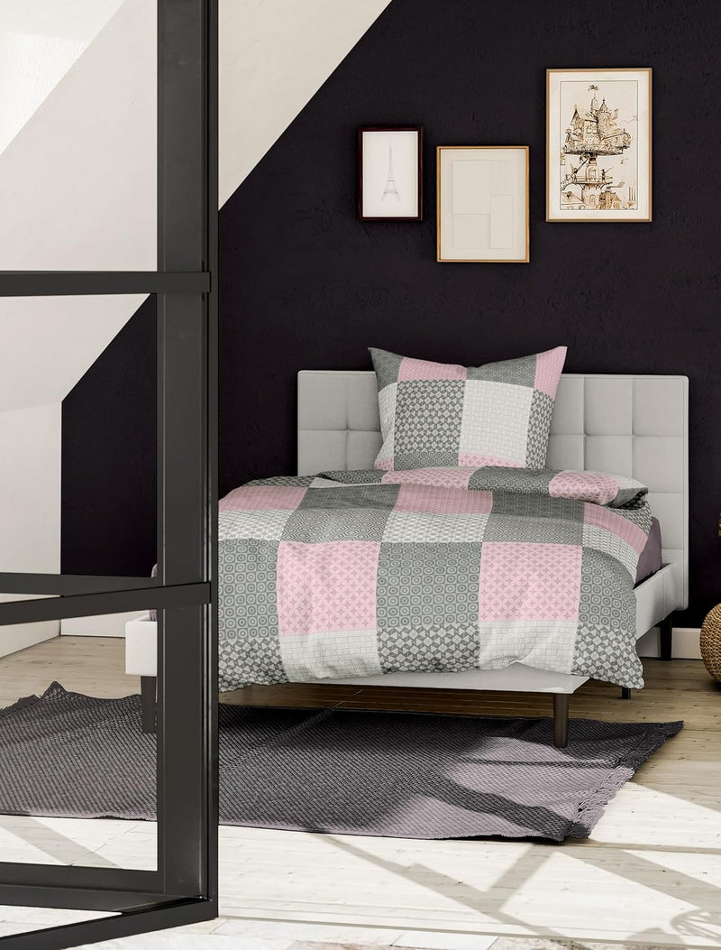 Bierbaum Bettwäsche 6277, Fein-Biber, Made in Germany, rosa 13, 2 teilig, 155x220 cm + 80x80 cm, Kom