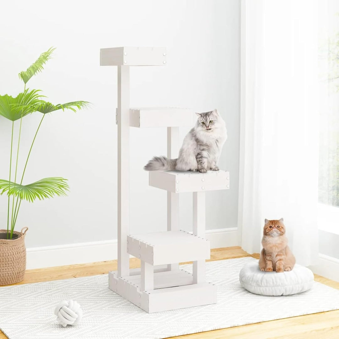 Homgoday Katzenbaum weiss 45,5 x 49 x 103 cm aus massivem Kiefernholz, Katzenspielzeug, Katzenspielz