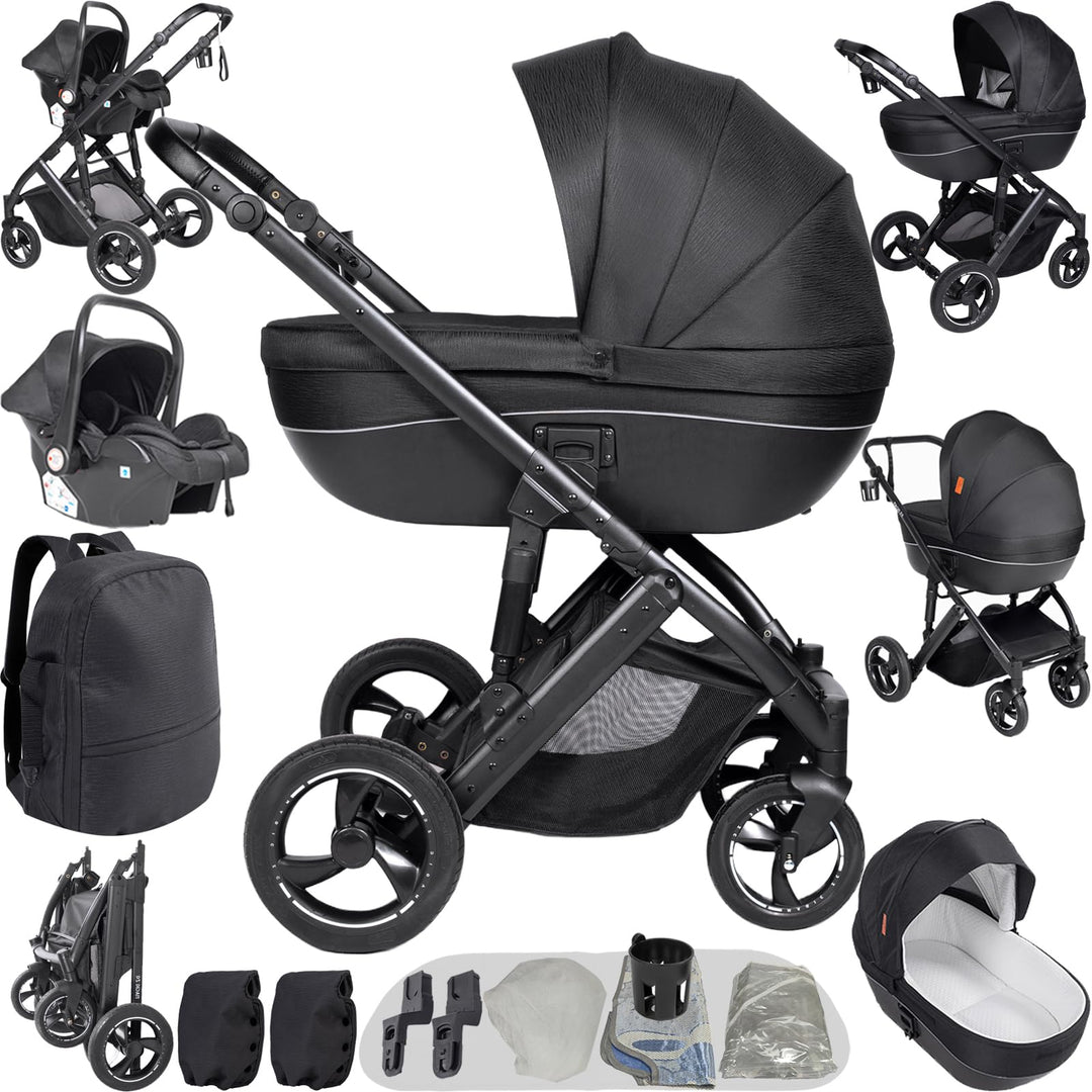 Kinderwagen 3 in 1, Buggy mit Umkehrbarem Zwei-Wege-Schub, Kombikinderwagen mit Faltbarem Tragbarem