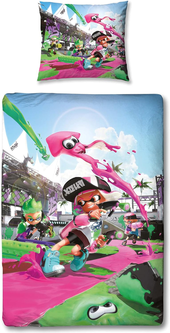 Splatoon 2 Wende-Bettwäsche Group 135 x 200 cm + 80 x 80 cm 100% Baumwolle Renforcé-Linon-Qualität K