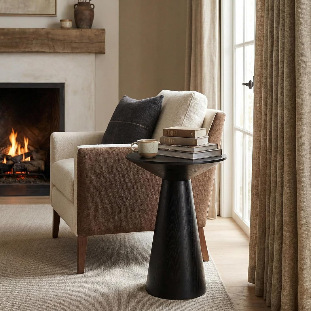 Beistelltisch Rund, Beistelltisch Holz Schwarz, Couchtisch Klein Rund für Wohnzimmer, Runder Beistel