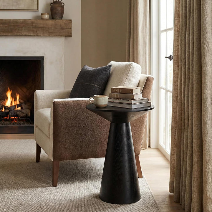 Beistelltisch Rund, Beistelltisch Holz Schwarz, Couchtisch Klein Rund für Wohnzimmer, Runder Beistel