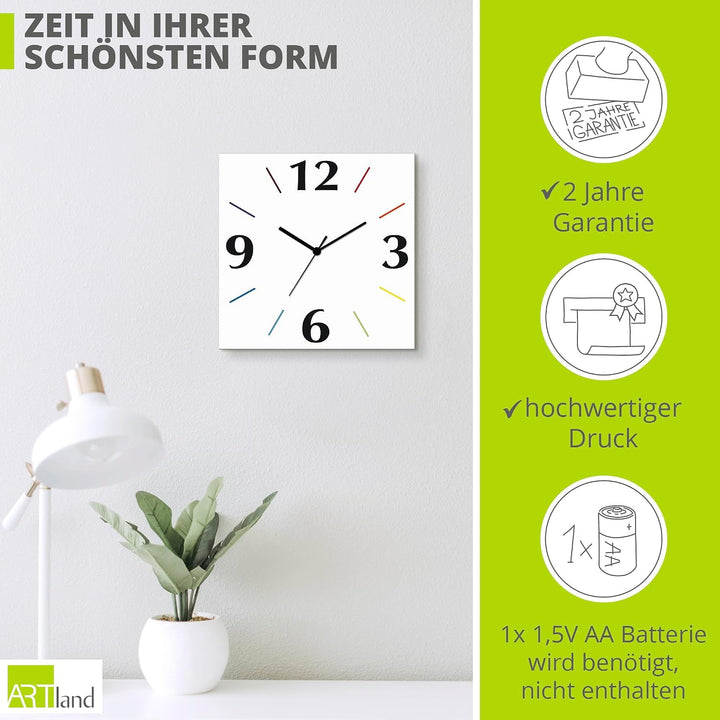 ARTLAND Wanddeko Wanduhr ohne Tickgeräusche Alu Funkuhr 30x30 cm Quadratisch Lautlos 4 Ziffern Farbi