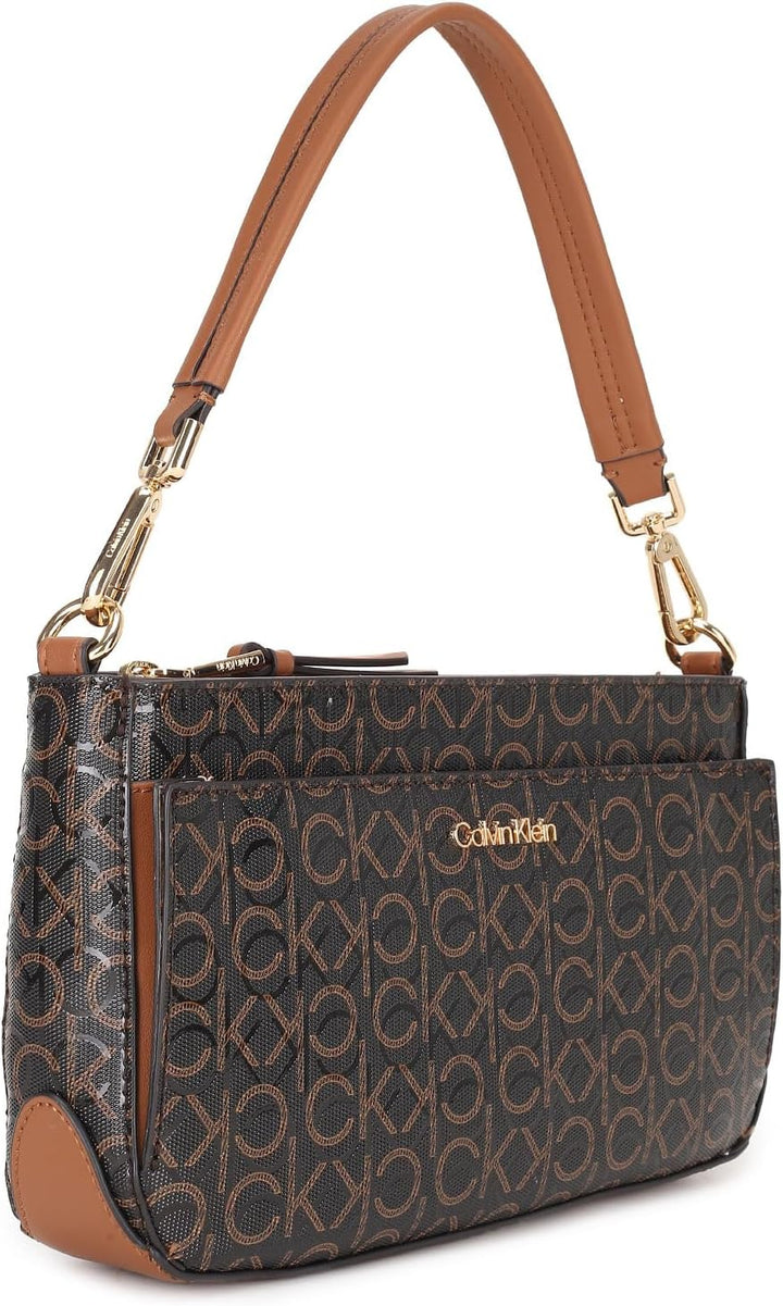 Calvin Klein Damen Lucy Schultertasche mit DREI Fächern Braun/Khaki/Karamell-prägung, Braun/Khaki/Ka
