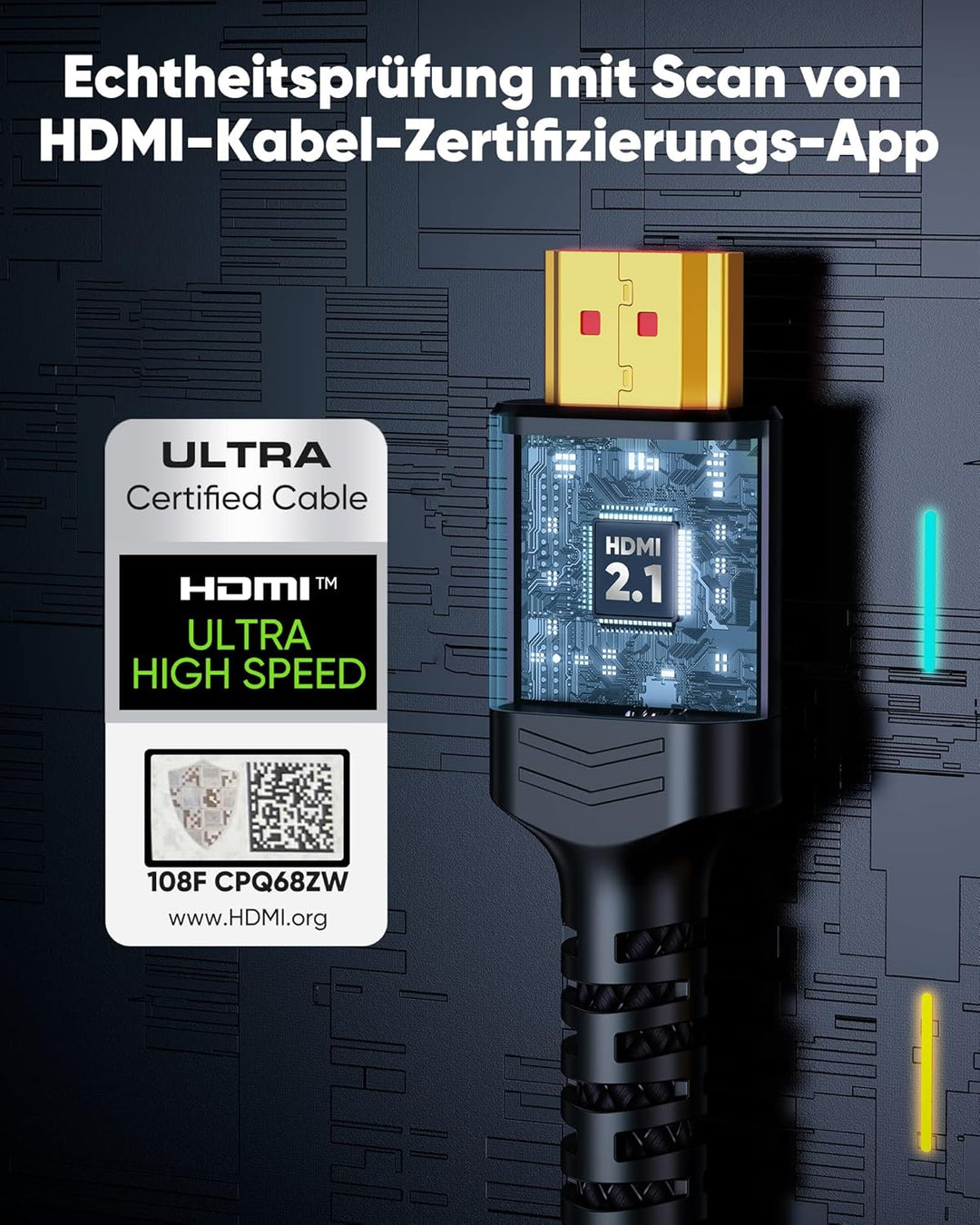 Highwings 8K 4K HDMI Kabel 3meter Zertifiziertes 2Pack,HDMI 2.1 Kabel 48Gbps Highspeed 8K 60Hz 4K 12