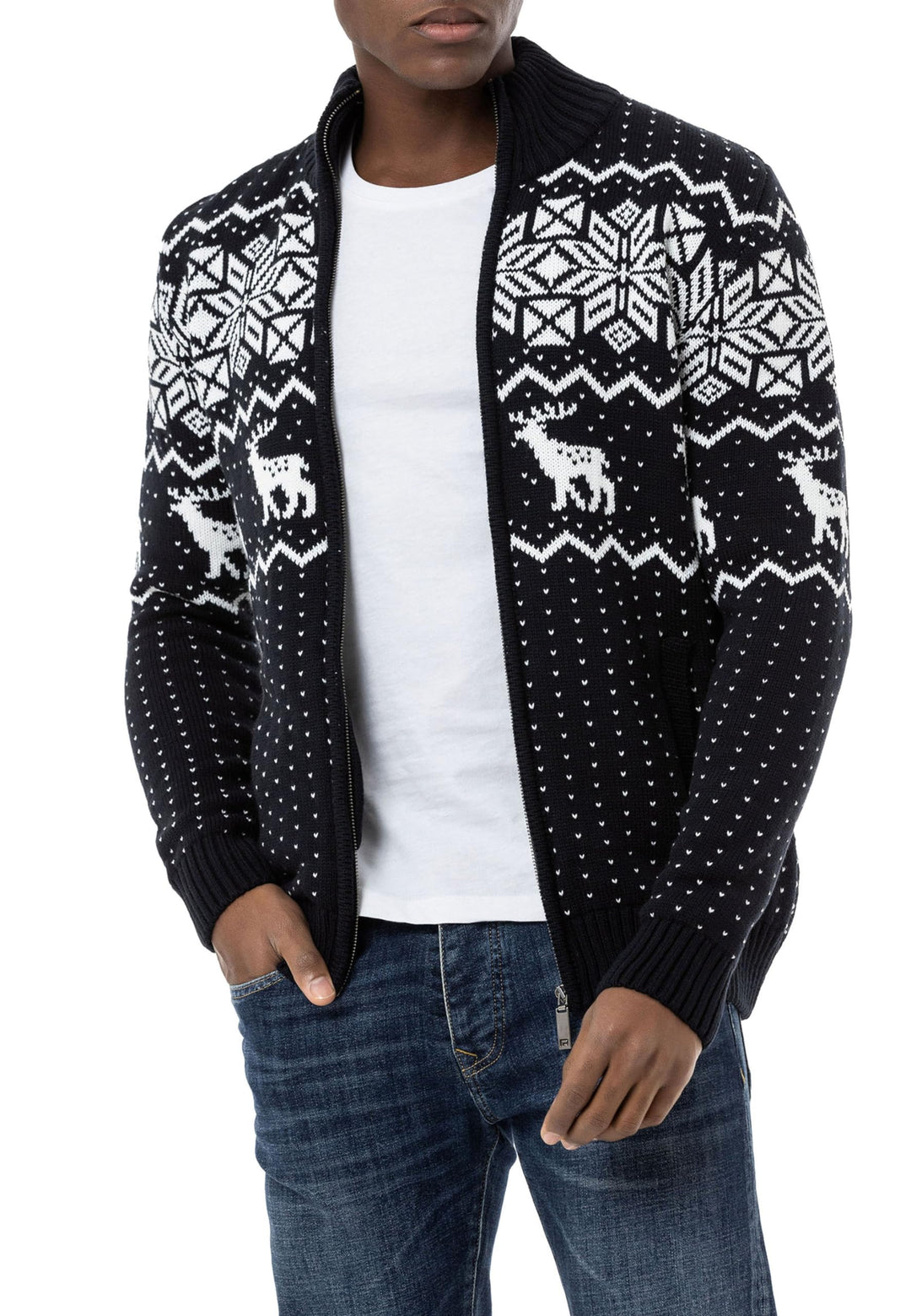 Redbridge Herren Strickjacke Norweger Strickpullover mit Reissverschluss S Navyblau, S Navyblau