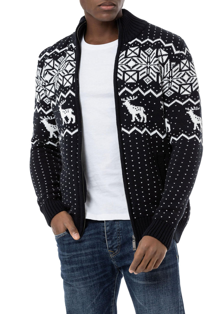 Redbridge Herren Strickjacke Norweger Strickpullover mit Reissverschluss S Navyblau, S Navyblau