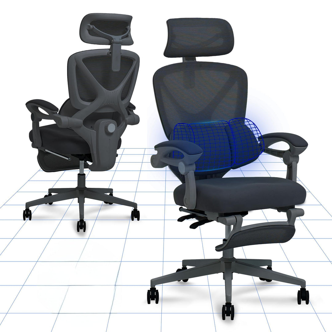 FLEXISPOT Ergonomischer Bürostuhl mit Fussstütze, X-förmiger Schreibtischstuhl mit 135°-Neigung, Gek