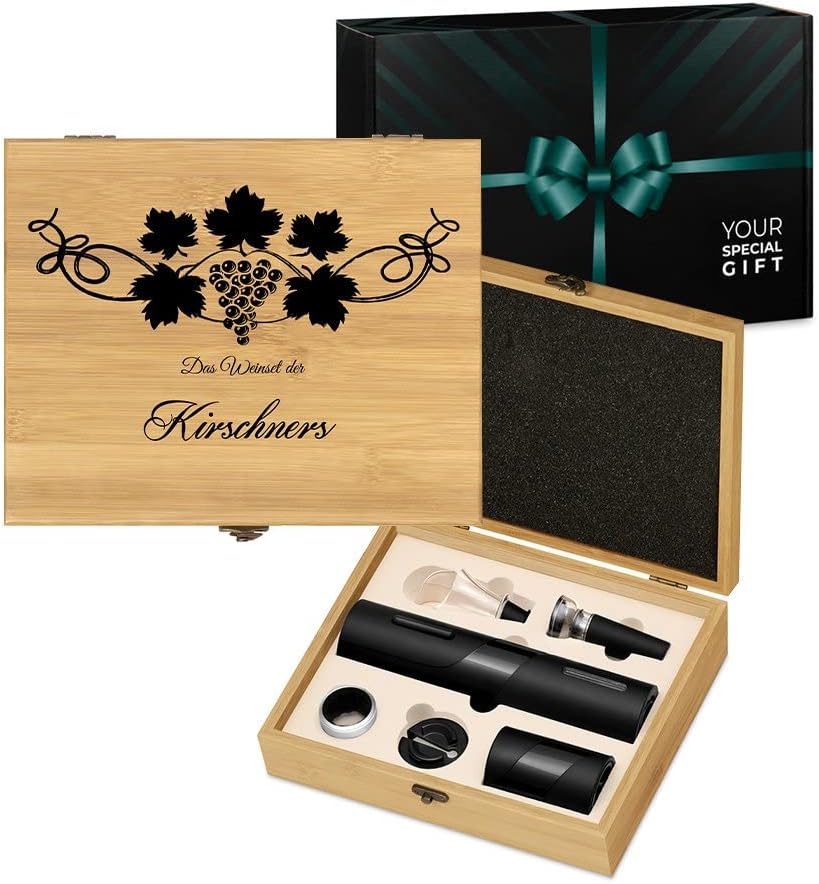 Maverton 6er Weinset in Geschenkbox mit Aufdruck - Flaschenöffner Set - elektrischer Weinöffner - We