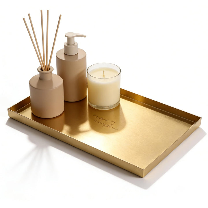 Deko Tablett Gold Tablett Rechteckig, Schmucktablett Edelstahl Badezimmer Tablett Dekotablett Schmuc