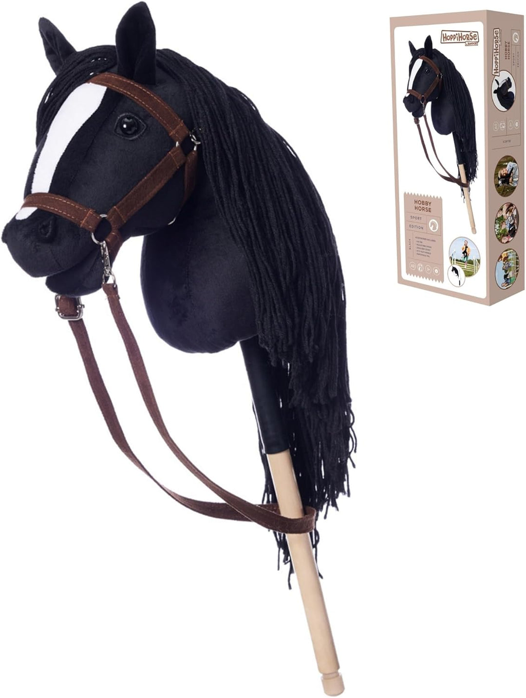 HOPPIHORSE Steckenpferd mit Trense - A3 - Hobby Horse mit Zügeln, Schultergurt, Schweif - hochwertig