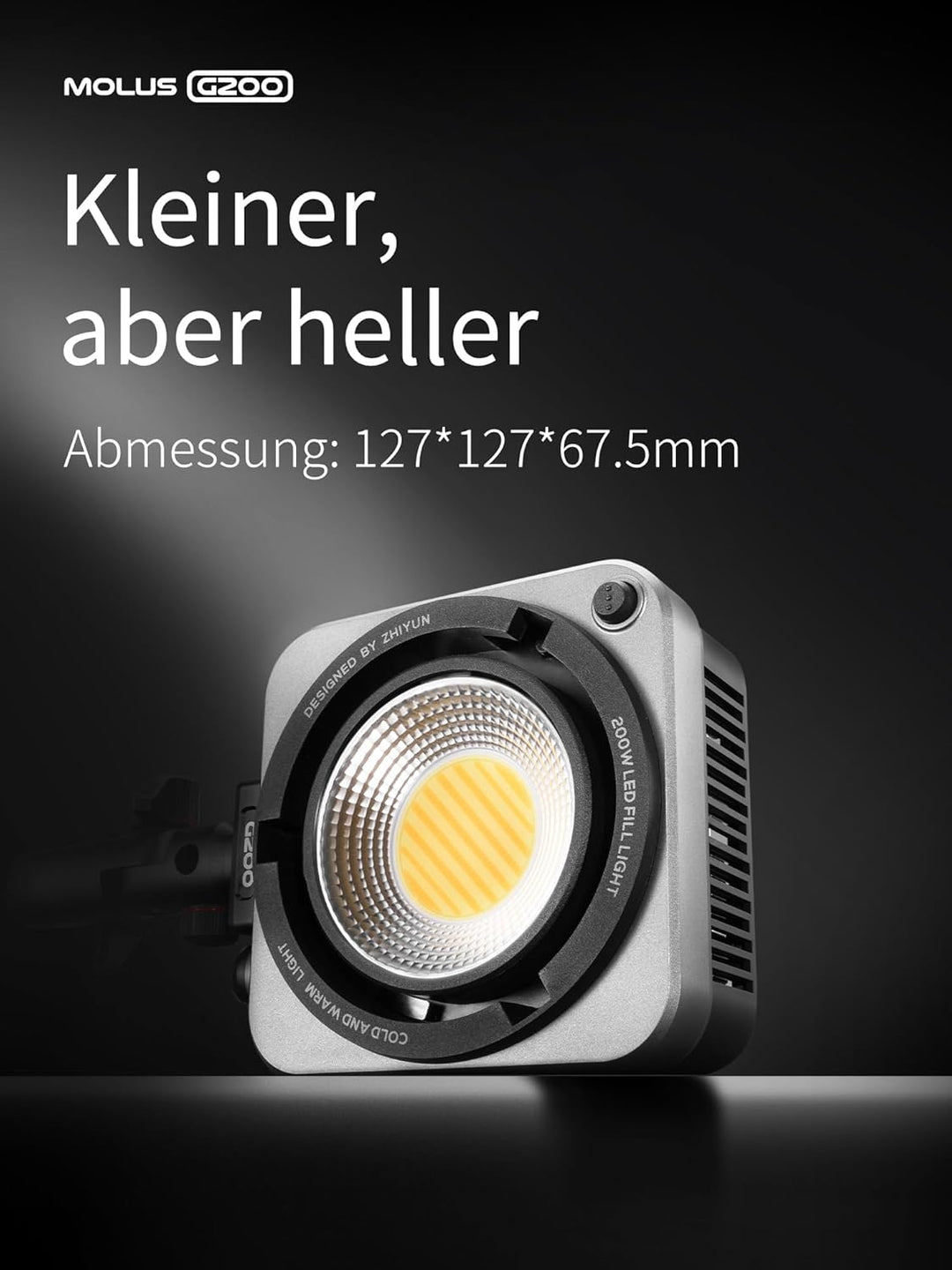 ZHIYUN Molus G200 [Official] Videoleuchte 200W, COB LED Videolicht mit Bowens Mount, Bi-Color Stream