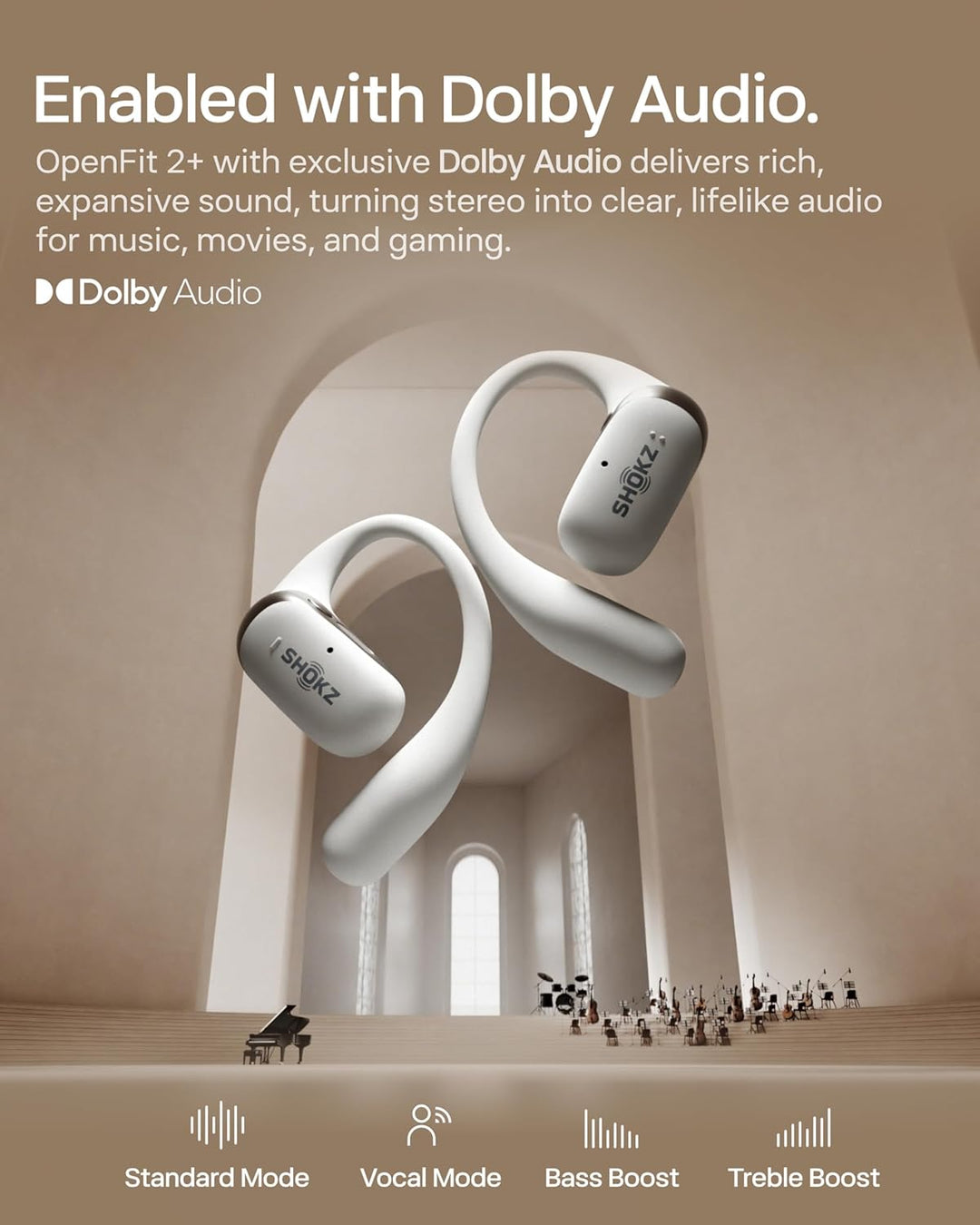 SHOKZ OpenFit 2+ Neu Open-Ear-Kopfhörer, Dolby Audio Ohrbügel-Ohrhörer, 48 Std. Spielzeit, IP55 wass