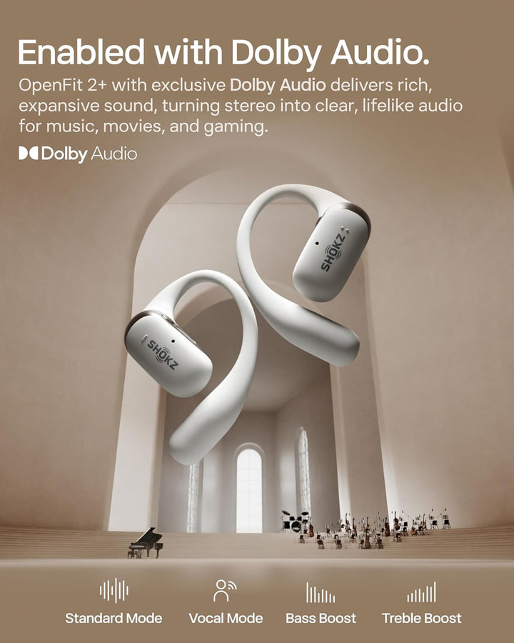 SHOKZ OpenFit 2+ Neu Open-Ear-Kopfhörer, Dolby Audio Ohrbügel-Ohrhörer, 48 Std. Spielzeit, IP55 wass