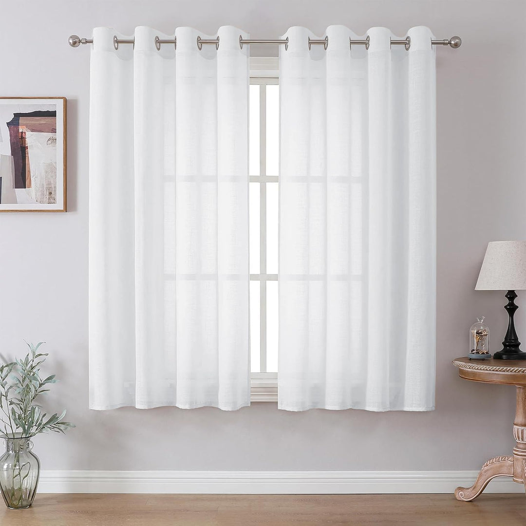 CUCRAF Leinenoptik Weiss Voile Vorhänge mit Ösen Halbtransparent Gardine für Schlafzimmer Wohnzimmer