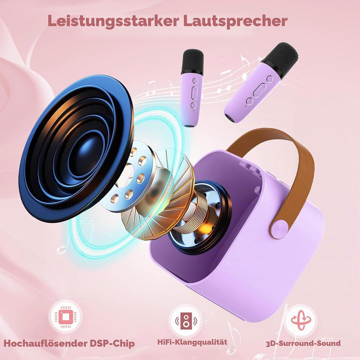 Karaoke-Maschine für Kinder Erwachsene, tragbare Kinder Karaoke-Lautsprecher mit drahtlosem Mikrofon