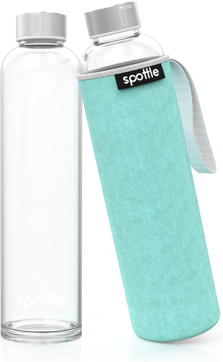 spottle Trinkflasche aus Glas 1l - Glasflasche 500ml - 750ml - 1 liter mit Neoprenhülle/Schutzhülle
