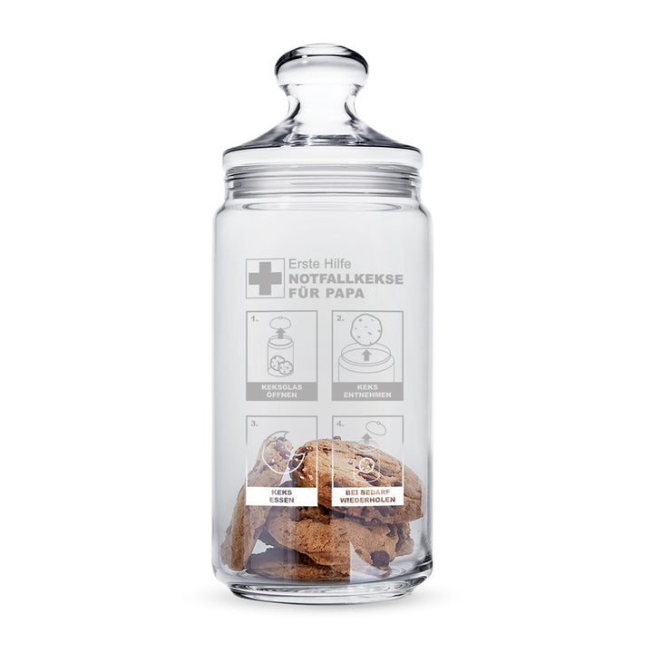 Casa Vivente Keksglas mit Gravur und Deckel, Keksdose aus Glas, Papas Notfallkekse, Vorratsglas, Ges