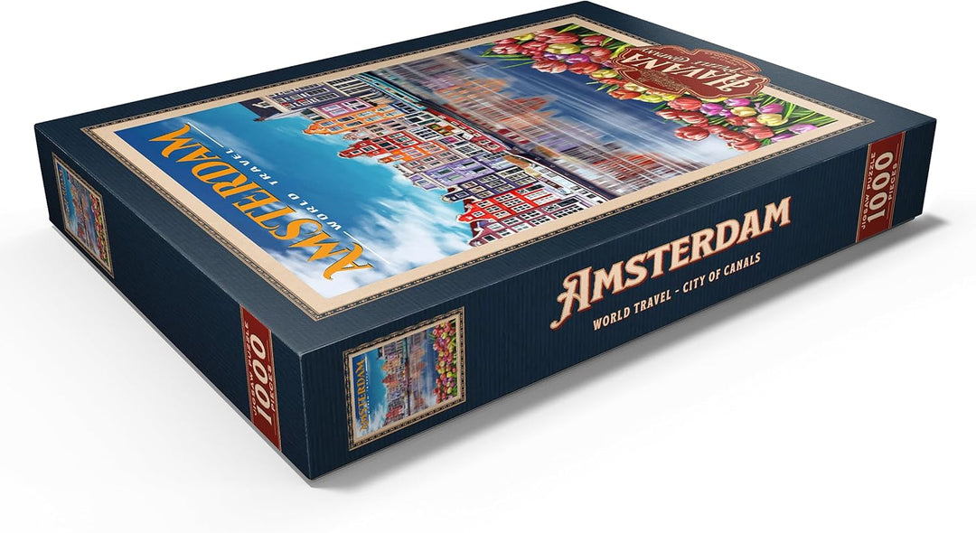 Amsterdam, Niederlande - Stadt der Grachten, Vintage Travel Poster - Premium 1000 Teile Puzzle - MyP
