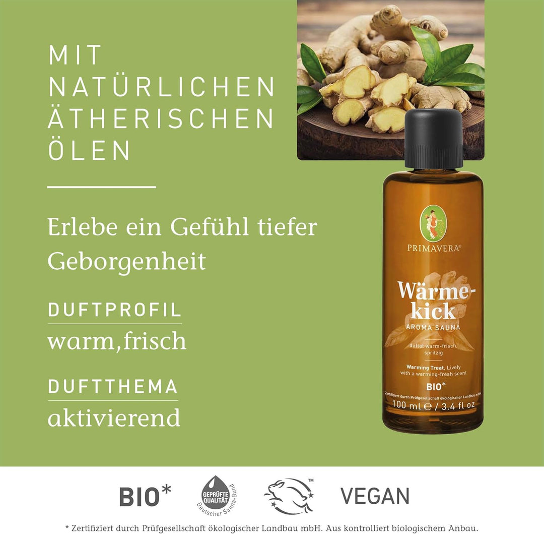 PRIMAVERA Wärmekick Aroma Sauna bio 100 ml - Saunaöl, Aromatherapie - warmer-frischer Duft - ausglei