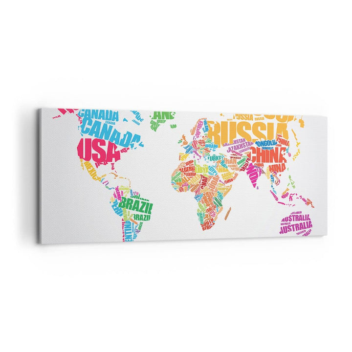 Panorama Bilder auf Leinwand 100x40cm Leinwandbild Karte Worte Welt Geographie Gross Wanddeko Bild S