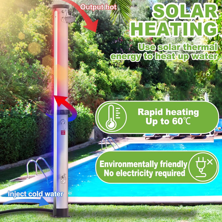 XMTECH Solardusche 40L, Solar Gartendusche, Pooldusche &amp; Aussendusche, mit Fussdusche, 360° Regendus