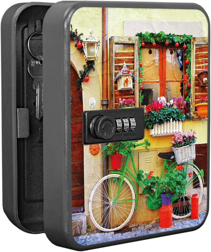 banjado® Burg-Wächter® abschliessbarer Schlüsselkasten mit Motiv Grünes Fahrrad für 20 Schlüssel - S