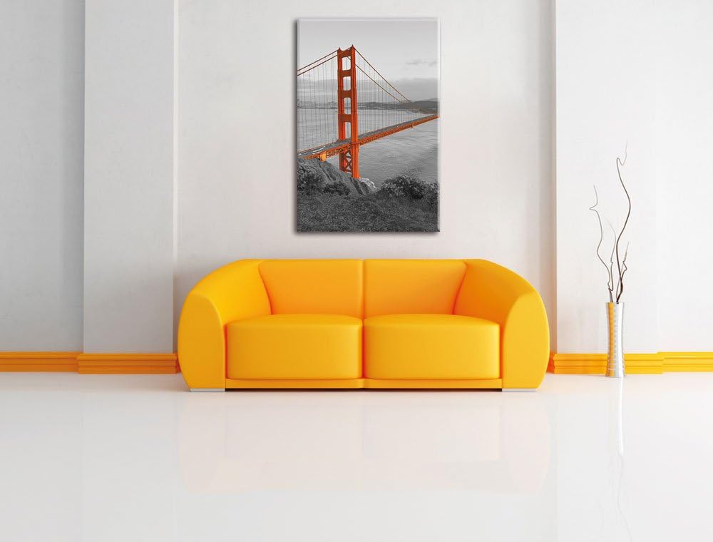 Pixxprint Golden Gate Bridge San Francisco, Format: 80x120 auf hochkantiges Leinwand, XXL riesige Bi