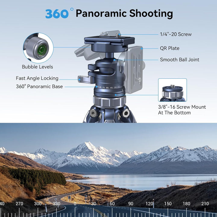SMALLRIG Lightweight Travel Tripod, Kamerastativ mit kompakter, unkonventioneller Mittelsäule, 360°-