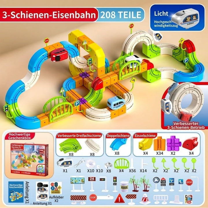 Eisenbahn Kinder Elektrisch 208 Teile Upgrade 3 Schienen 3D Cube Track Anti Schwerkraft Rennbahn Zug