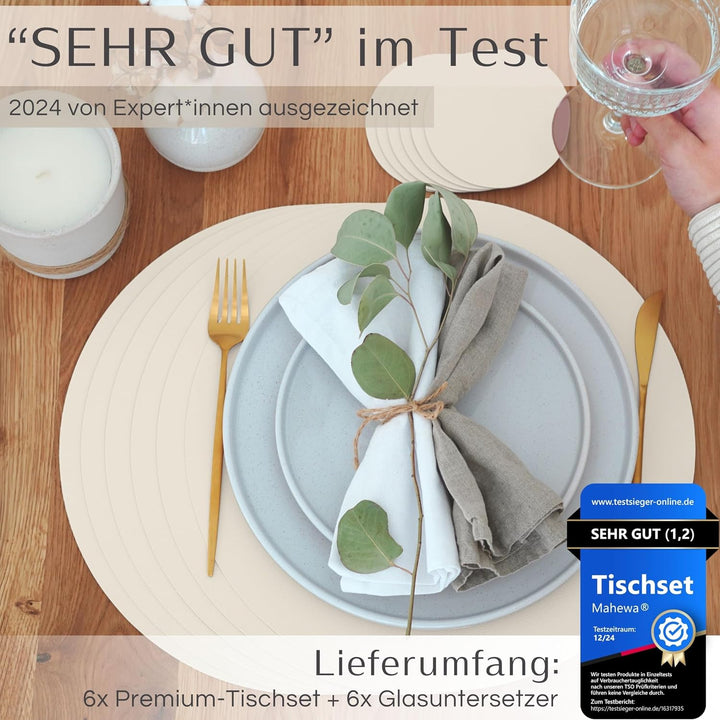 Mahewa® 6er Set Premium Tischset aus Leder-Imitat - Kunstleder Platzset abwaschbar und wasserdicht -