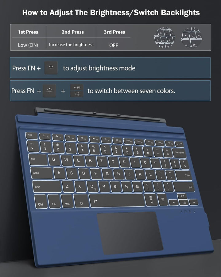 MoKo für Surface Pro 7 Tastatur mit Touchpad, Kompatibel mit Surface Pro 7+/7/6/5/4/3, 7-Farbiger Hi
