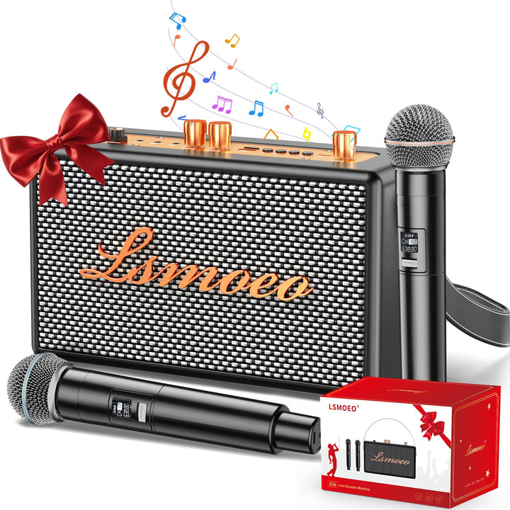 Tragbare Karaoke Maschine Anlage mit 2 Drahtlosen Mikrofonen für Erwachsene & Kinder Bluetooth Lauts
