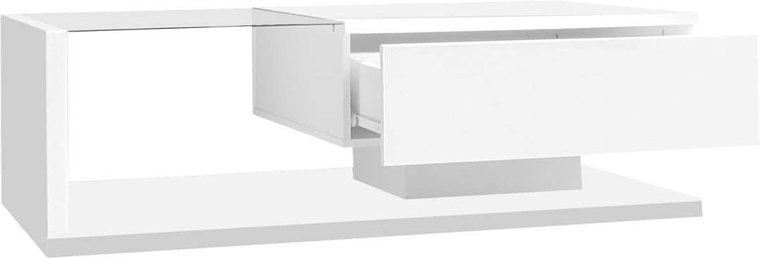 Merax Wohnzimmertisch, LED Couchtisch mit Schubladen, Hochglanz Kaffeetisch mit Stauraum, Modern Cof