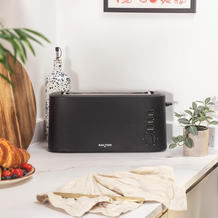 Salter Dusk Langschlitz 2-Scheiben-Toaster – Inklusive Aufwärmgestell, 6 Bräunungsstufen, Auftau-, A