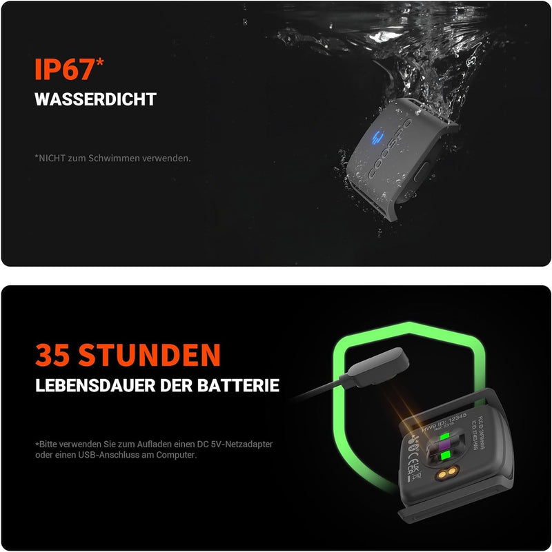 COOSPO HW9 Herzfrequenzmesser, Bluetooth ANT+ & Sensor LED & Smart HRM pulsuhren IP67 wasserdichte,