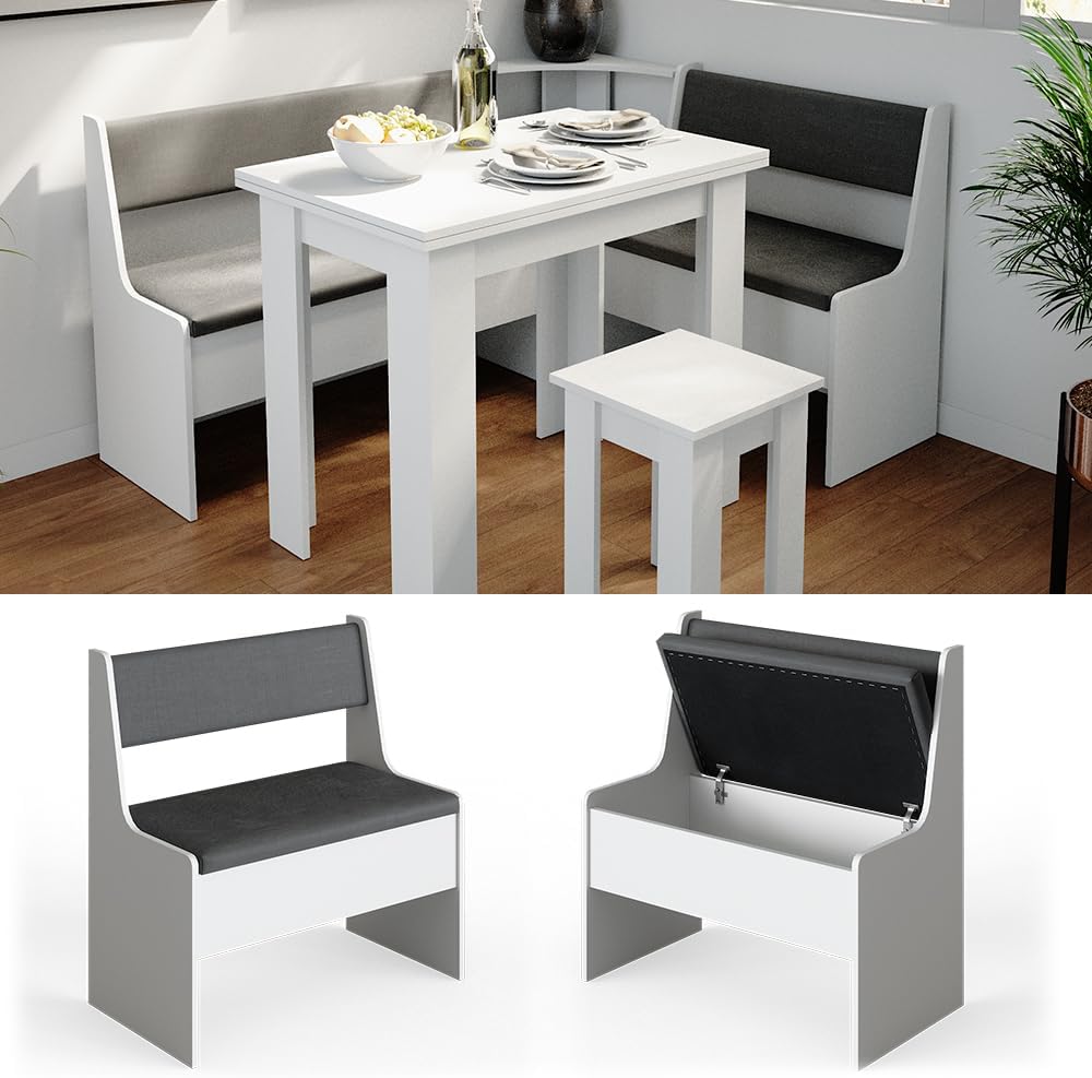 Vicco Esszimmer-Eckbank Roman, Bank für die Essecke, Weiss/Anthrazit, 76 x 42 cm Weiss Bank 77 cm, W