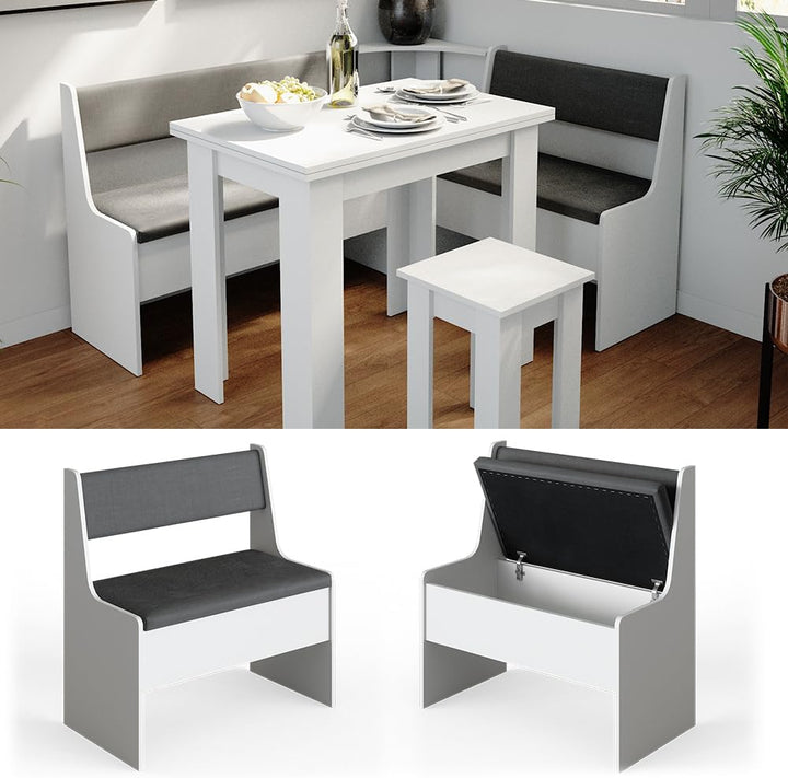Vicco Esszimmer-Eckbank Roman, Bank für die Essecke, Weiss/Anthrazit, 76 x 42 cm Weiss Bank 77 cm, W