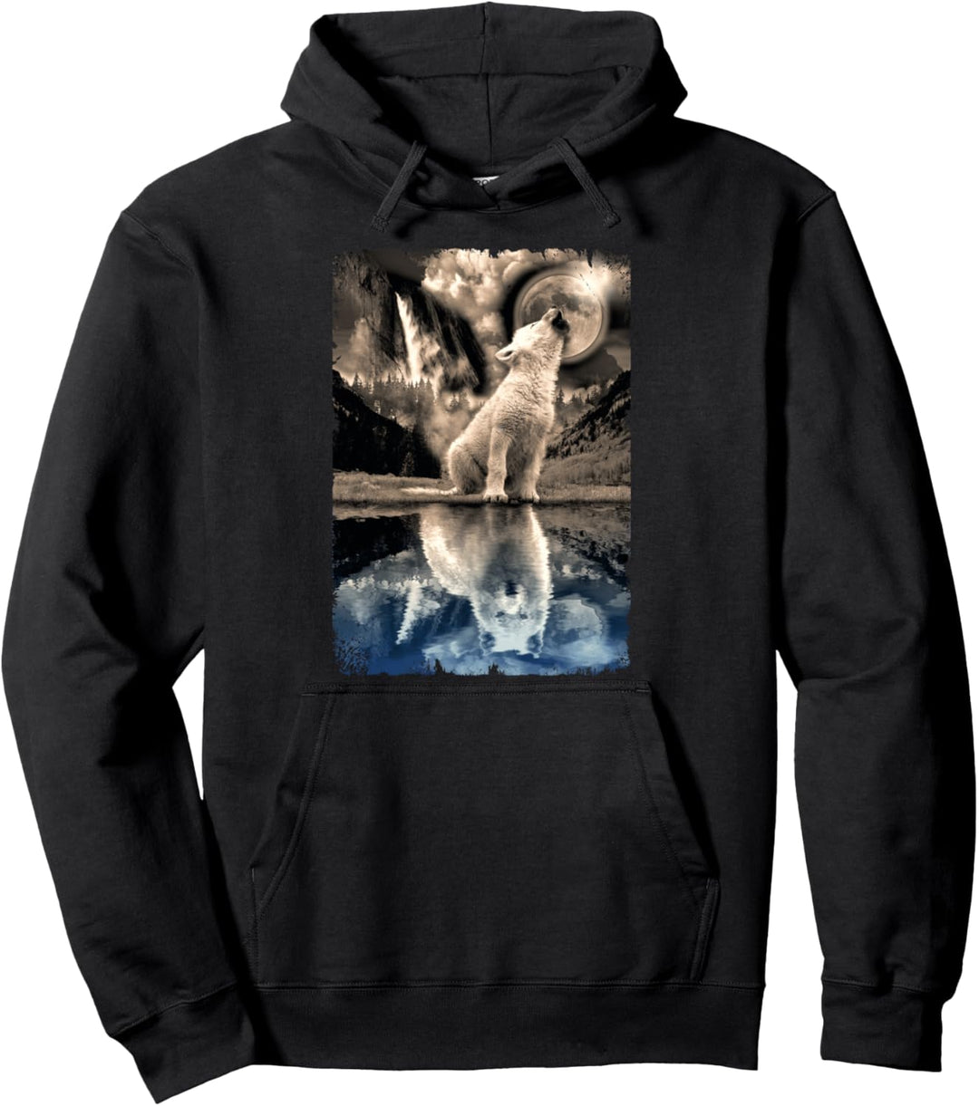 Heulender Baby Wolf Mond Erwachsener Wolf Pullover Hoodie