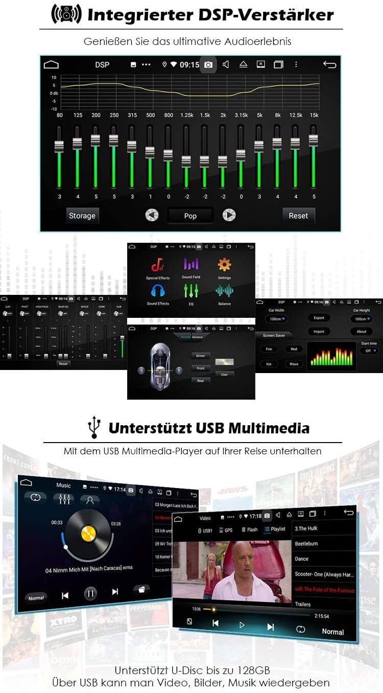 Erisin 9 Zoll 8-Kern 4GB+64GB Wireless CarPlay Android 11 Autoradio mit GPS Navi Bluetooth Für Merce