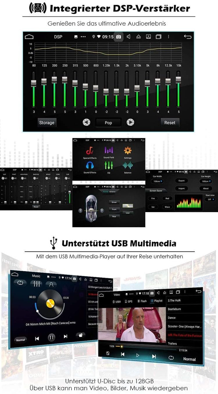 Erisin 9 Zoll 8-Kern 4GB+64GB Wireless CarPlay Android 11 Autoradio mit GPS Navi Bluetooth Für Merce