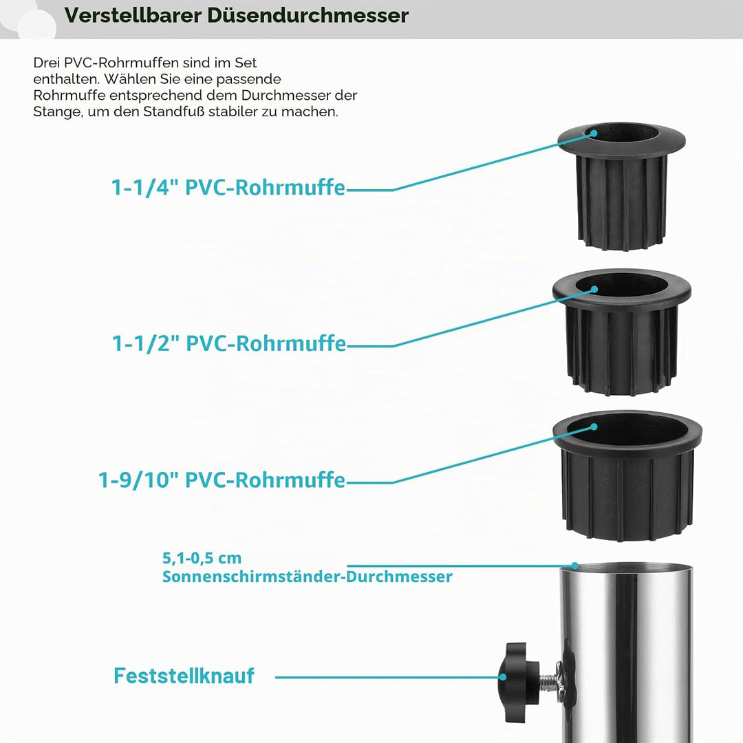 Universeller Sonnenschirm-Ständer, mit 3 TLG-Reduzierringen (48/38/31,5 mm) | Garten Sonnenschirm St