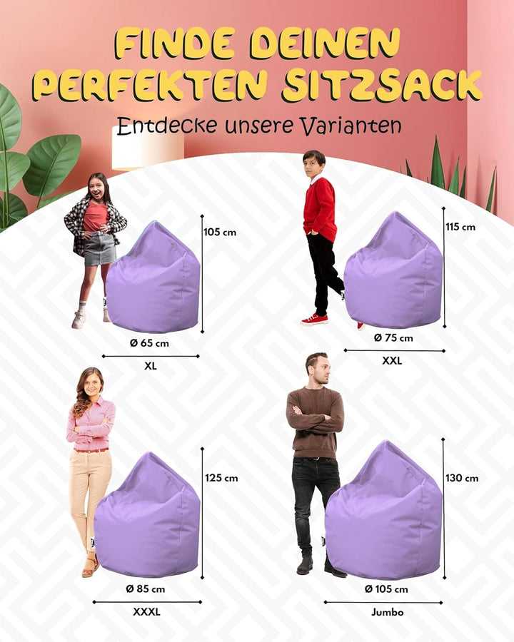 PATCH HOME Patchhome Sitzsack Tropfenform mit Reissverschluss Nachfüllbar - für In &amp; Outdoor - mit S