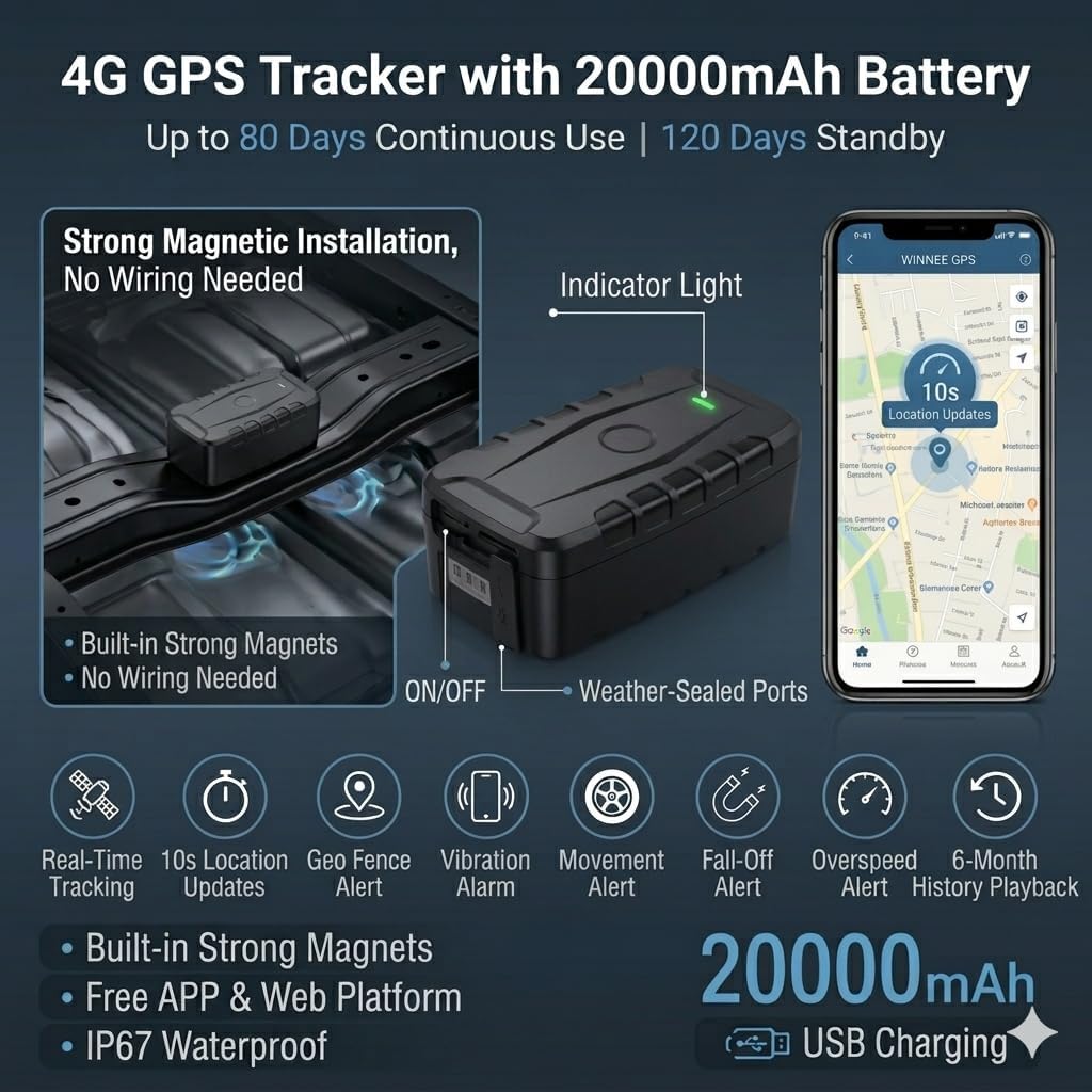 TKMARS TK918 Auto GPS-Tracker, 20000mAh. Langlebiger Akku, Starkes magnetisches Echtzeit-GPS-Trackin