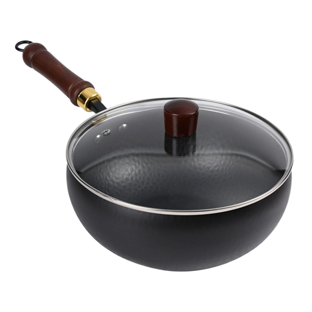 Koch-Wok, Eisen-Bratpfanne, 24 cm, kompakter, ergonomischer, unbeschichteter Wok mit Deckel, vielsei