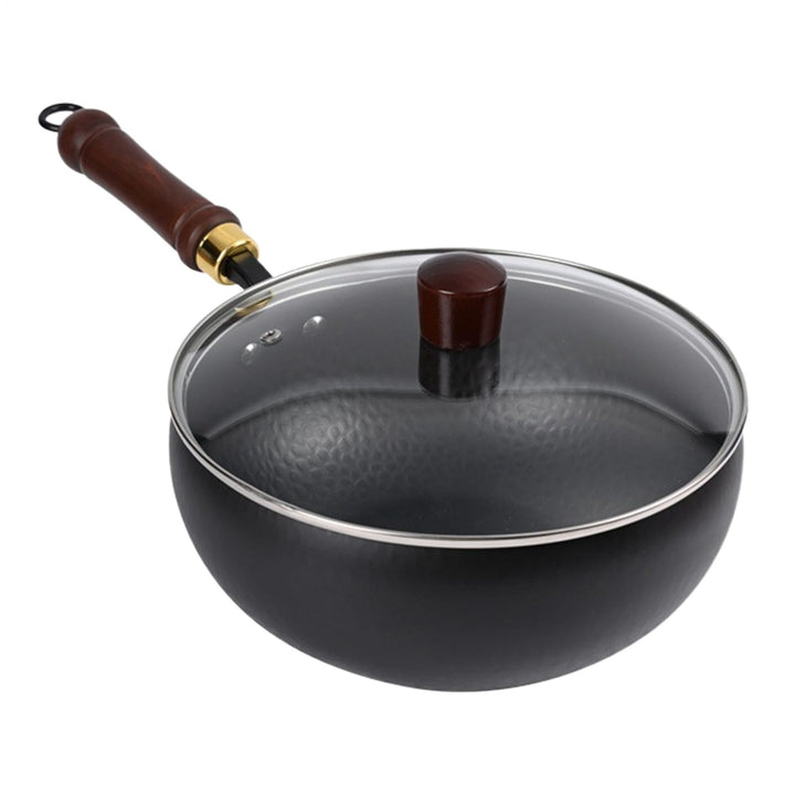 Koch-Wok, Eisen-Bratpfanne, 24 cm, kompakter, ergonomischer, unbeschichteter Wok mit Deckel, vielsei